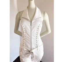 NICOWA sexy MARLENE OVERALL mit SCHNÜRUNG + GÜRTEL Weiß WEITES BEIN GrS Jumpsuit