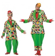 Clown Harlekin Melone Kostüm Zirkus Kasper Kleid Anzug Frack Hut Weste Perücke