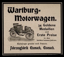 Alte Werbung Reklame 1901 Wartburg Motorwagen Automobile Fahrzeugfabrik Eisenach