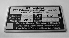 Nur Beschriftung Baujahr + Rahmennummer Simson Typenschild nadelgeprägt/gestanzt