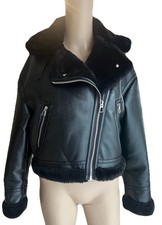 Bershka Damen Winterjacke Leder Felljacke Gr. XS Neu Leder weich und warm