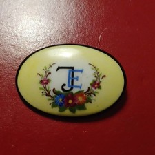 "BAUSCHER" Porzellan-Brosche "JE" + Blumen-Handmalerei - alter Trachtenschmuck!
