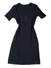 H&M Damen Kleid Minidress schwarz Knöpfe Frottee Stoff Urlaub Freizeit Gr. 36-38