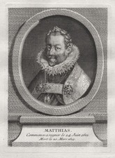 Matthias, Holy Roman Emperor Kaiser Portrait gravure Kupferstich engraving 1750