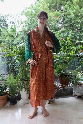 Reine seide orange kimono lang - orange,