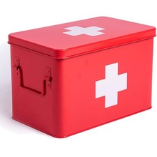 Medizin Aufbewahrungsbox Metall, Erste-Hilfe Koffer, Rot, 32cm, robust