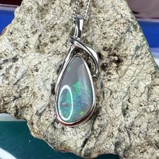 Australian Solid Black Opal Pendant 925 Sterling Silver Tear Drop Modern Swirl