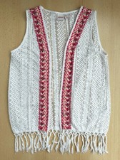 Manguun Weste Gr. 176 Fransen Boho Ethno Festival weiß rot Mädchen mit Stickerei