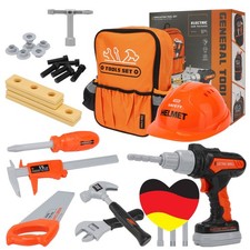 28 Stück Werkzeugkoffer Spielwerkzeug | Werkzeugkasten Kinder | Mit Bauhelm