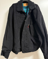 Levi’s Trucker Jacke Cord Schwarz Sherpa Kragen, kariertes Futter – Herbstjacke