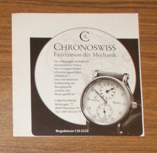 Seltene Werbung vintage CHRONOSWISS REGULATEUR CH 6322 Uhr 1988