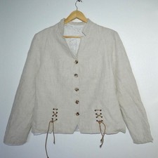 Unikat Handmade Blazer Jacke in beige 100% Leinen mit Schnürung Gr. M 40 42