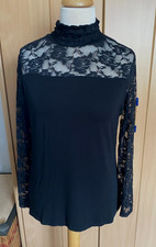 Shirt mit toller Spitze schwarz Gr. 46 festlich edel mit Stehkragen