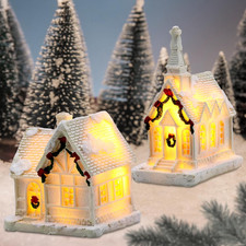 Weihnachtsdorf Beleuchtung Weiß 2 Stück Mini Lichthaus Gästehaus Weihnachtshaus 