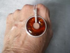 Baltischer Cognac Bernstein Donut Halskette, 27 x 27 mm, 7 Gramm 925 Sterling Silber