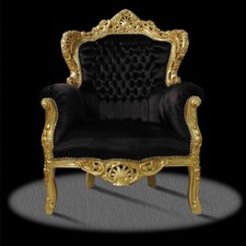 Barocksessel Sessel Schwarz Gold Armlehne Club Lounge Thron Fernsehsessel Royal