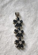 4 cm Kettenanhänger 925 Silber  Blumen Zirkonia schwarz  Anhänger  Echtschmuck 