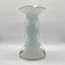 Vintage Czech Design Glas Vase 35,5 cm - HSG Tarnowiec „Shark Fin“ 1970er Weiß