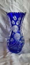 Bleikristall|Vase|Blau|Kobalt|Geschliffen|Höhe 25cm|Gewicht 1,5Kg|Zackenrand