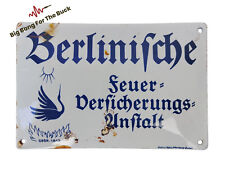 Emaille Schild Antik Berlinische Feuer-Versicherungsanstalt Boos & Hahn 24x16cm