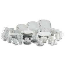 Geschirrset 62-teilig | Kombiservice für 6 Personen in weiß aus Porzellan KHG 