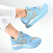 Damen Schuhe Sneaker Blau Glitzer Strass Turn Sport Ballerina Freizeitschuhe Neu