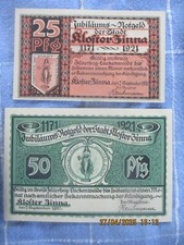 Stadt KLOSTER ZINNA / Brandenburg: 2 x Notgeld vom 7. Sept. 1920,