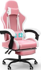 Gaming Chair Stuhl Bürostuhl Ergonomisch Rückenlehne PC Stuhl Rosa Mit Fußstütze