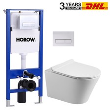 HOROW Hänge Wand WC mit -Einloch Spülkasten + Vorwandelement Drückerplatte