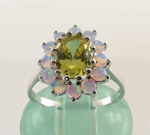 9ct weißgold peridot - weißgold, opal