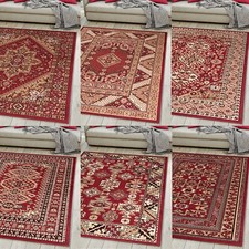 Orientalisch Persische Vintage Teppich Kurzflor Wohnzimmerteppich Teppiche Rot