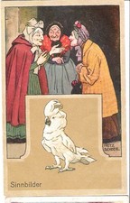 Hoyer - älteres Kaufmannsbild - Sinnbild - Papagei / Geschwätz - gem. Abbildung