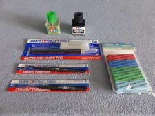 Tamiya plastic model kit tool lot: Panel Liner, Cement, Knife, 2x Tweezers