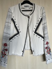 Desigual Damen-Jacke Gr. 38 weiß-schwarz  Stick-Blumen Nieten Blazer UNGETRAGEN