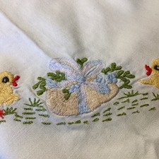 Tischdecke Vintage Ostern Bestickt Handarbeit Baumwolle Tuch Weiss Kucken 80x80