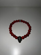 Handmade Edelstein Armband Rot ♥ 19cm Edelstahl Totenkopf elastisch Geschenk