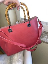 Hallhuber Handtasche Lachs Rosa große Version, Bambusgriffe