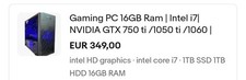 Gaming PC 16GB Ram | Intel i7|