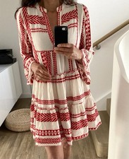 Bluse Tunika Kleid Beige Rot