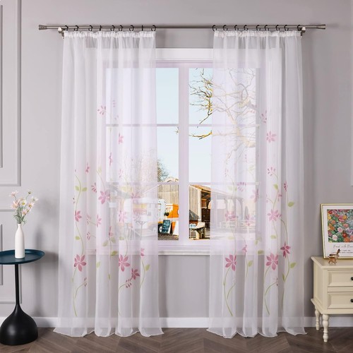 Voile gardine mit - mit, blumendruck