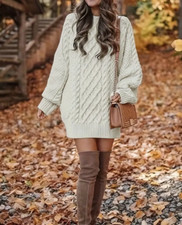 Kuscheliges Zopfmuster-Strickkleid - Damen Freizeit-Langarm Pulloverkleid, Kleid