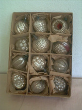 sehr alter Christbaumschmuck Silber Lauscha Glas Ornamente 12 Teile Baumschmuck