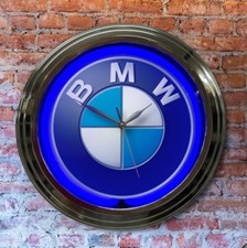 BMW Blau Neon Wanduhr Garage