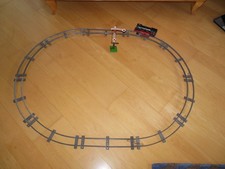 Alte Blecheisenbahn mit Schienen + Haltesignal - Made in Germany Western Zone