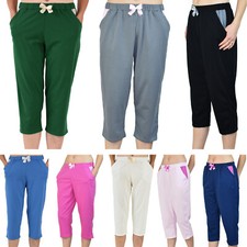 3/4 Pyjamahose für Damen Schlafshorts mit Taschen Fischerinnen Baumwolle S-5XL