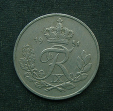 B5) Dänemark 25 Öre 1951