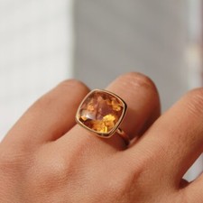 11,85 Karat Natürlicher Citrin Edelstein Solitär Statement Ring 14k Gelbgold