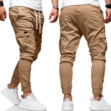 Herren Cargo Chino Hose Jogger Jeans Cargohose Jogginghose Stretch Pants NEU