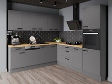 Winkelküche NESSA 250x250 cm Küchenzeile Einbauküche Eckküche Küche Anthrazit 