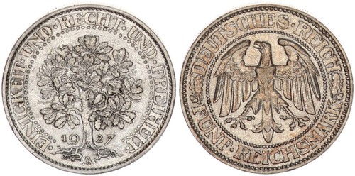 Weimar mark 1927 - 5, eichbaum